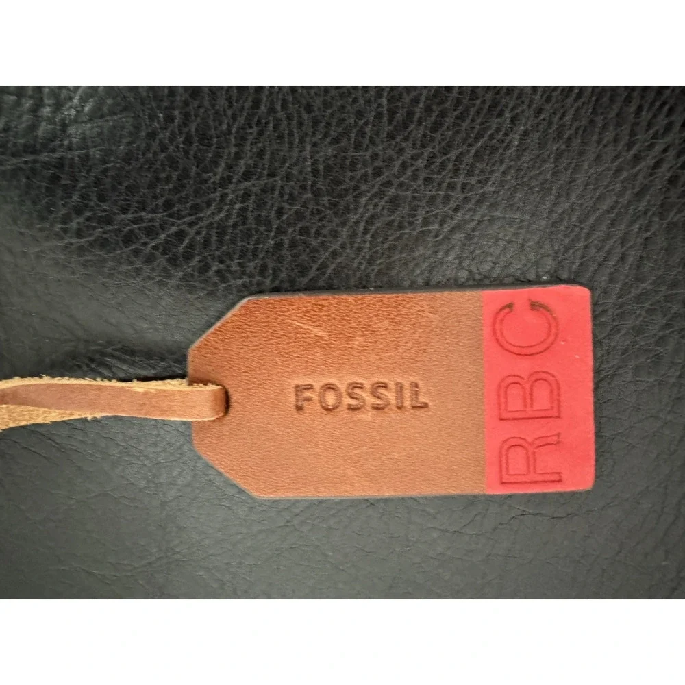 Fossil Defender Briefcase Black Leather Top Handles Crossbody Strap Double Zip